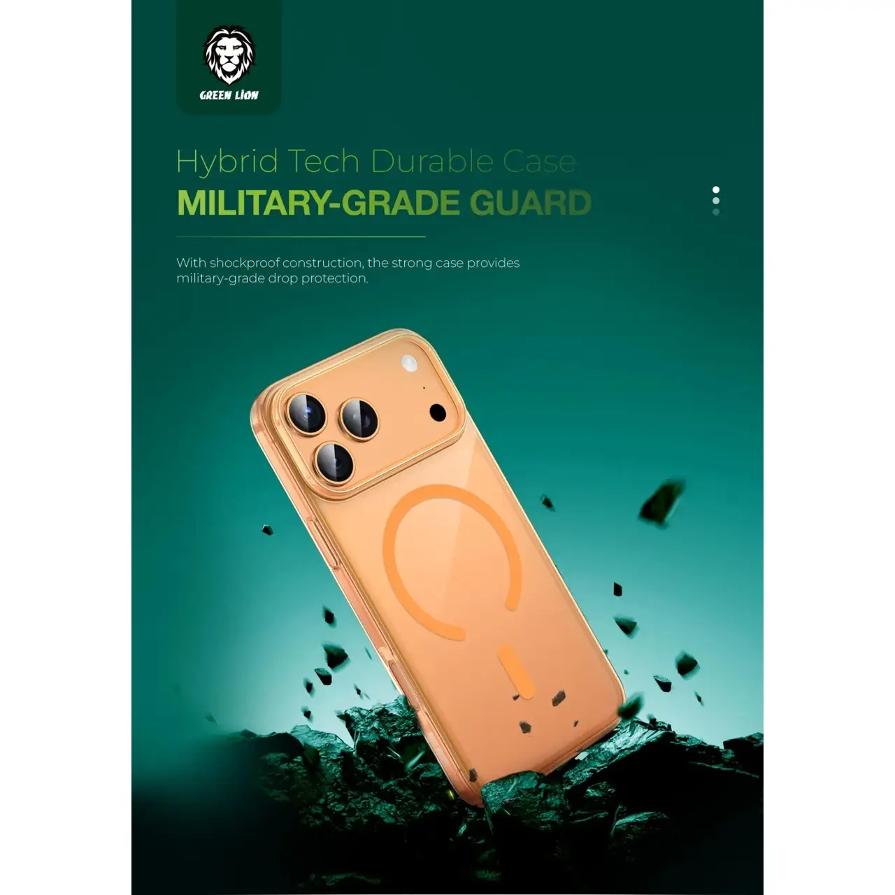 قاب اورجینال شفاف Green Lion Magsafe Delgado مدل Apple iPhone 17 Pro Max - نارنجی (پک دار)